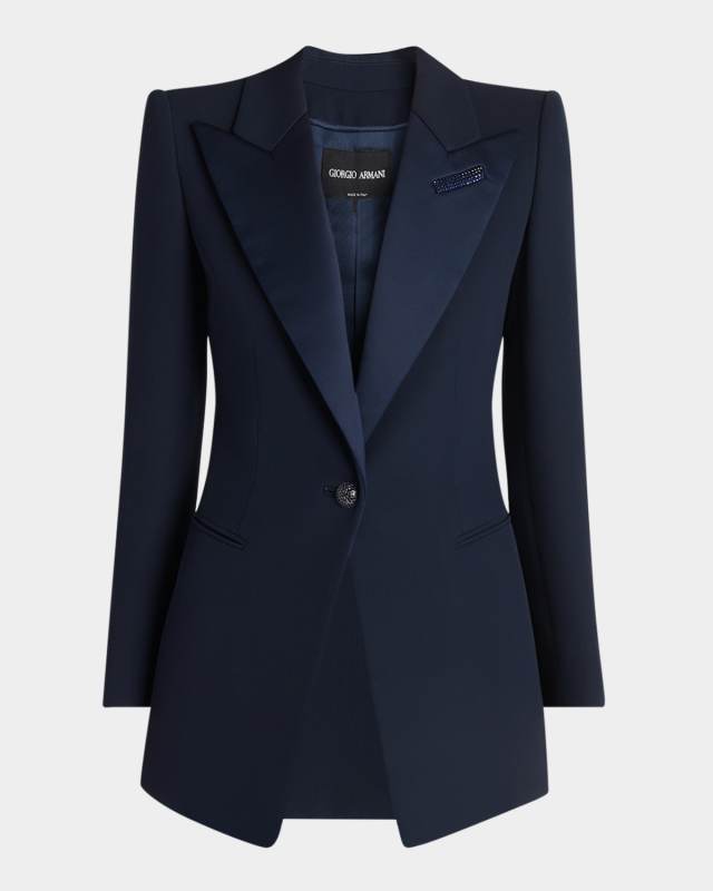Embellished One-Button Silk Long Tuxedo Jacket